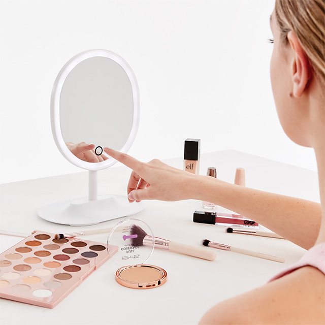 LED Mirror with Magnetic Mini Mirror, Cosmetic LED Makeup Tabletop Mirror with 5X Magnifying Mini Mirror, 3 Color Lights, Led Dimming, Lithium Battery And Type-c USB Power