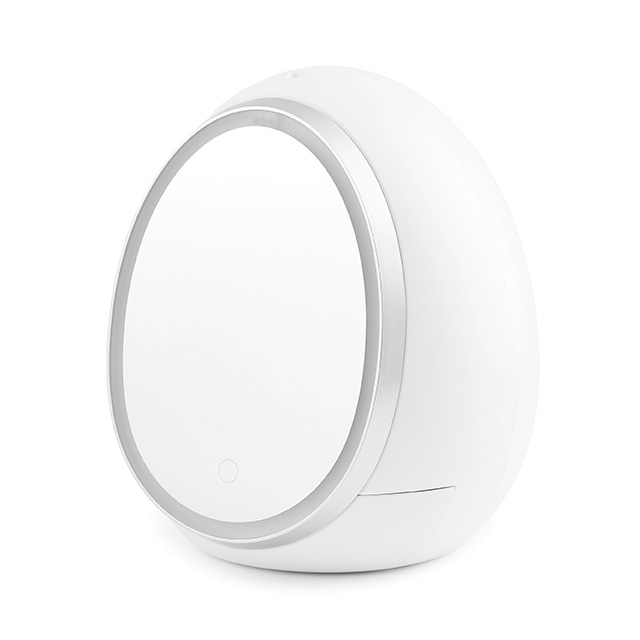 Egg shape cabinet LED mirror, storage mirror, 3 color lights, lithium battery and type-c USB power