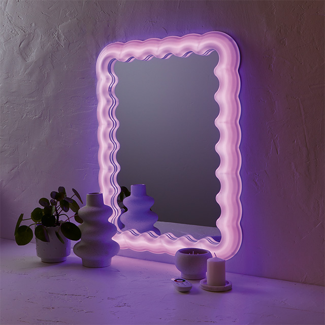 Light Up Wavy Mirror, LED Makeup Mirror, Color Changing Led, Remote Control, Adaptor Power