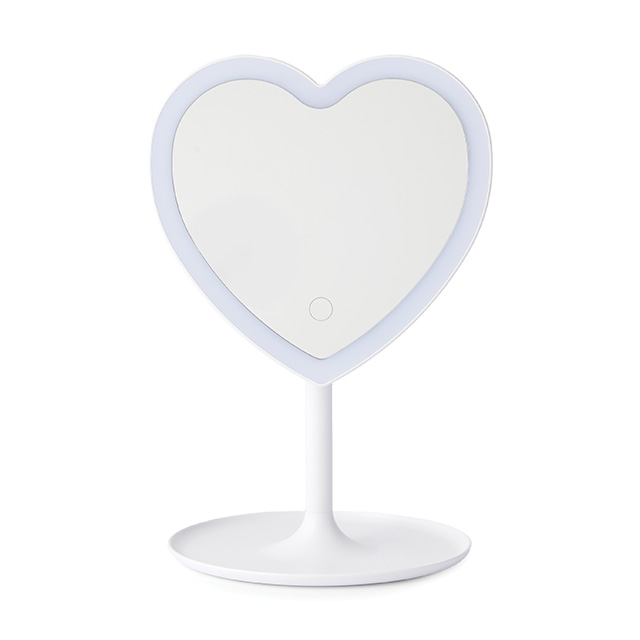 Heart Shaped Led Mirror, 3 Color Lights, Pink Led Dimming, Lithium Battery And Type-c USB Power